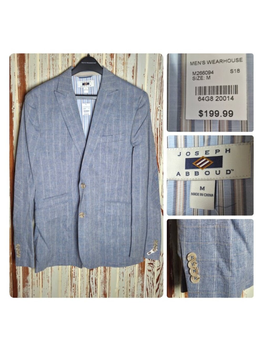 Joseph Abboud NEW Linen Cotton Blue Check Dual Vent Summer Blazer Men's Size M